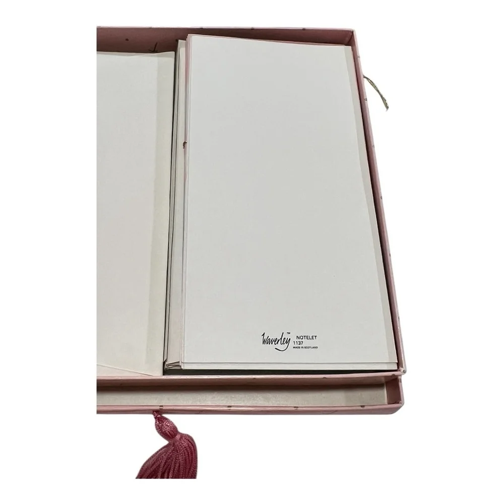 Vintage Harrods Waverley Stationery Box Set Pink Tassel Cards & Envelopes #4017
